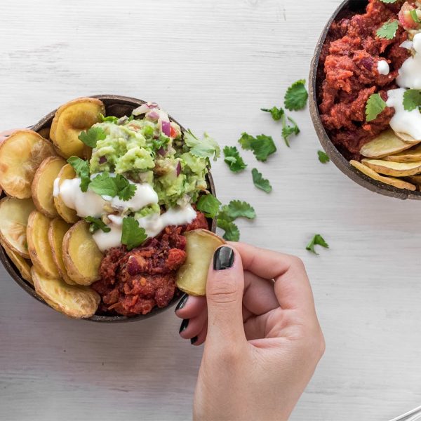 Chili over baked potato